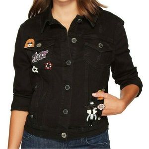 Romeo and Juliet Couture Pin and Patch Black Jean Jacket